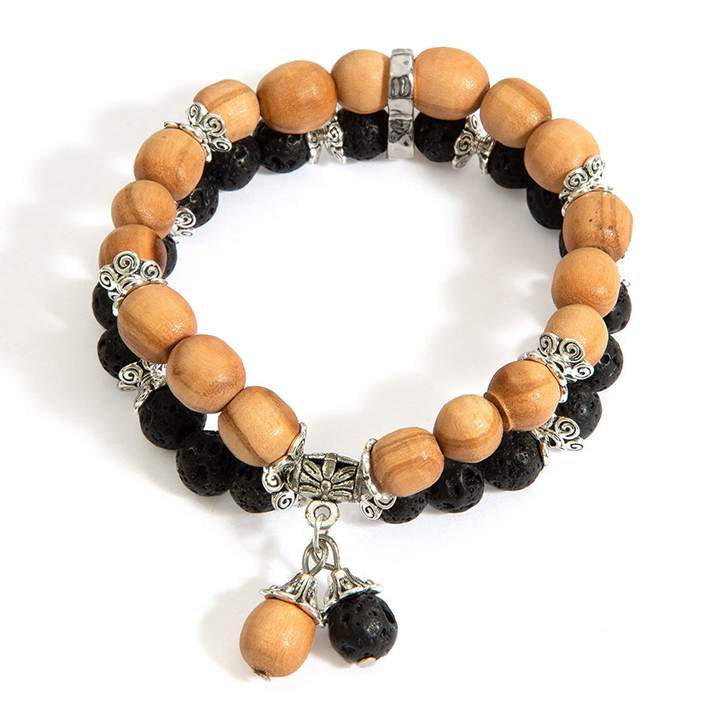 Olive Wood and Lava Bead Bracelet